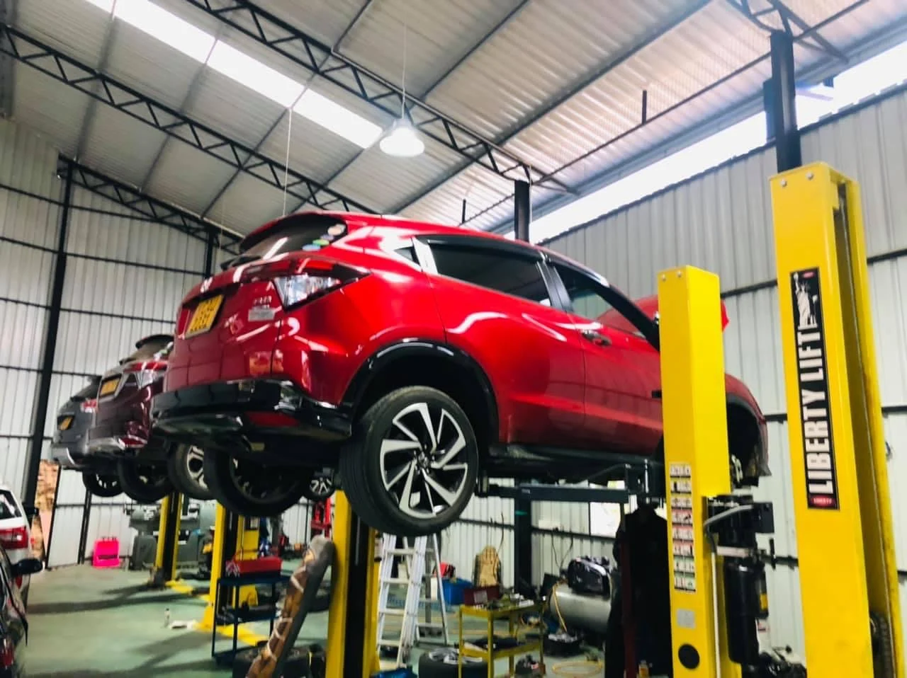 Car serviced ahead of monsoon season at Dayara Auto Engineers, Balangoda