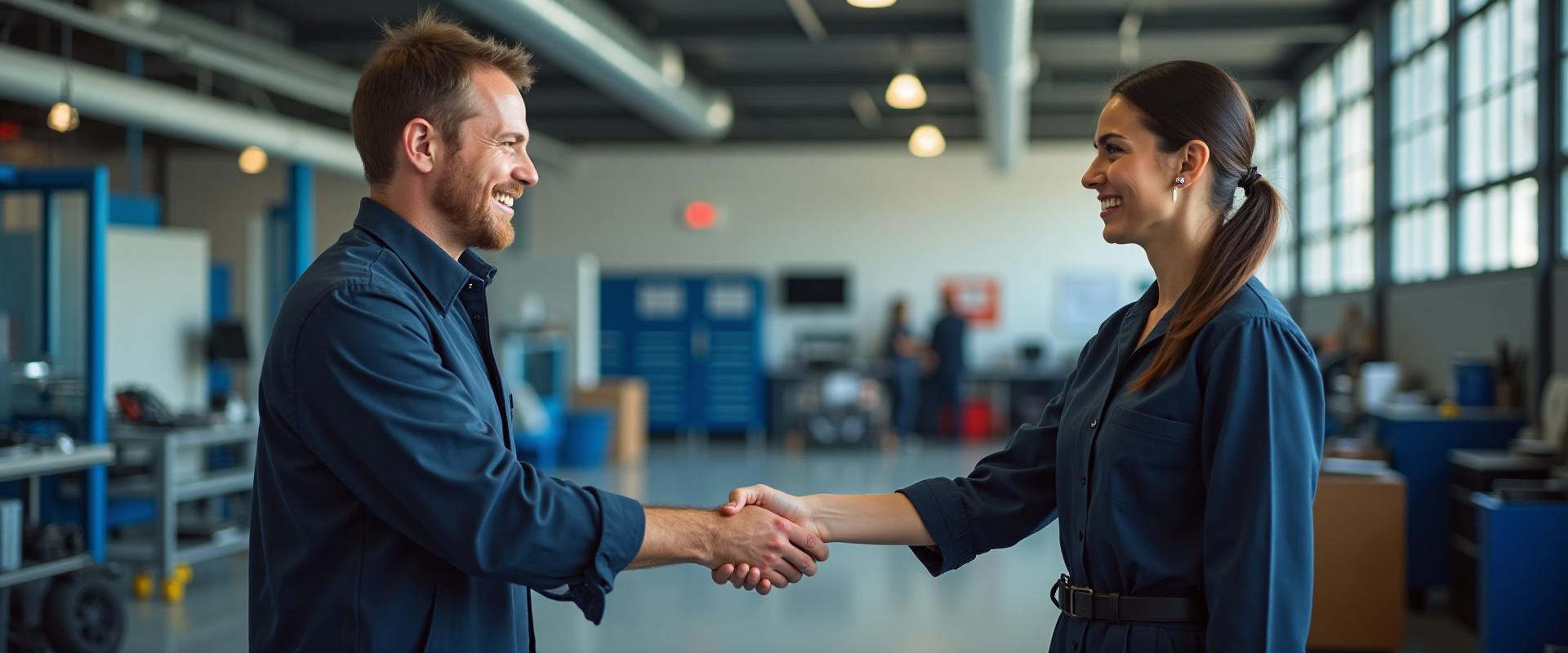 Dayara Auto Engineers staff greeting a customer with a handshake